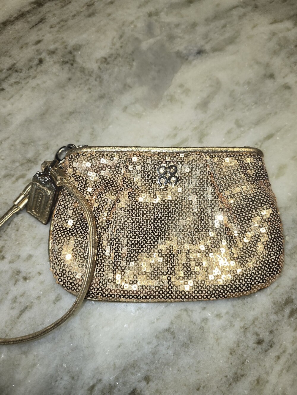 Coach Gold Sequin Wristlet Clutch
